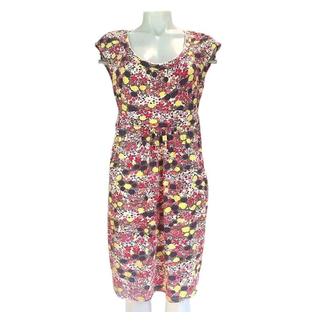 Boden Floral Jersey Dress Cap Sleeve Pockets US 8R Colorful Summer Stretchy